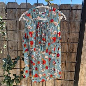 Daniel Rainn Floral Sleeveless Blouse - Teal and Red